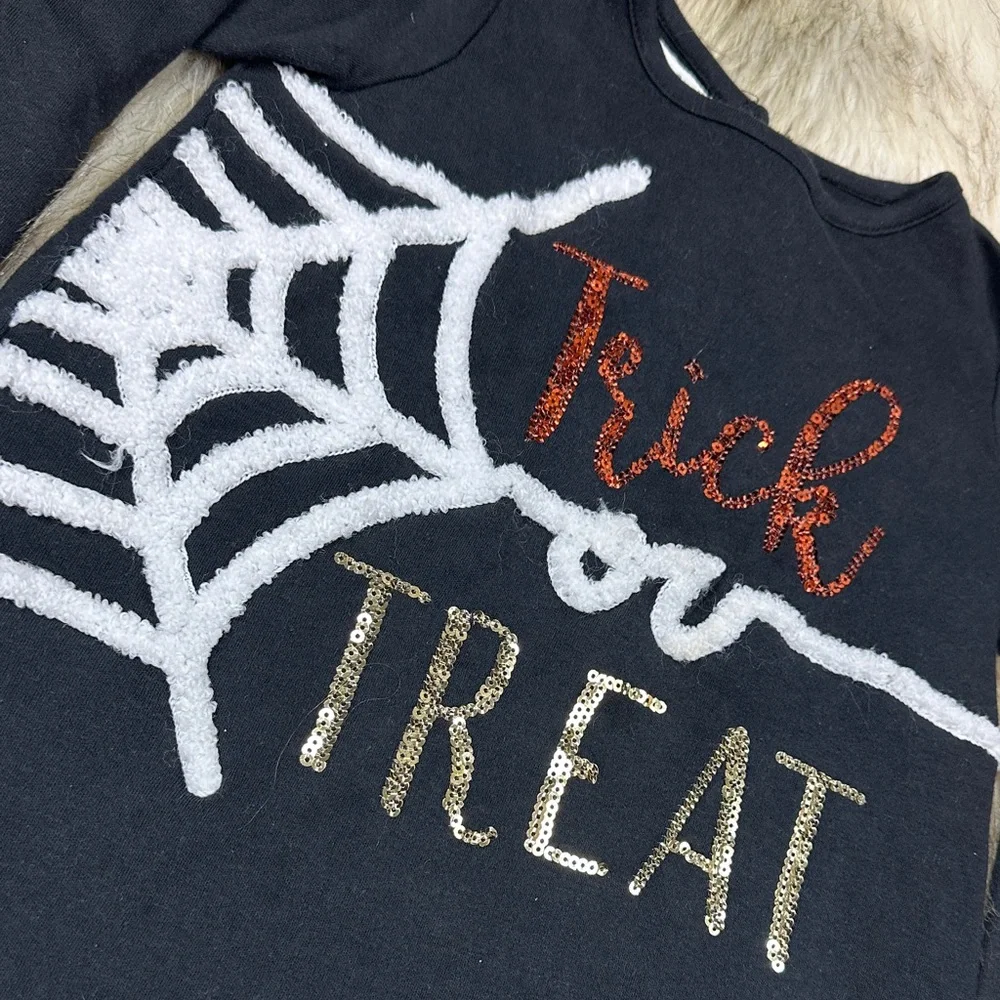 Mud Pie Girls Trick or Treat Halloween Sequin Shirt Black Large 4T/5T